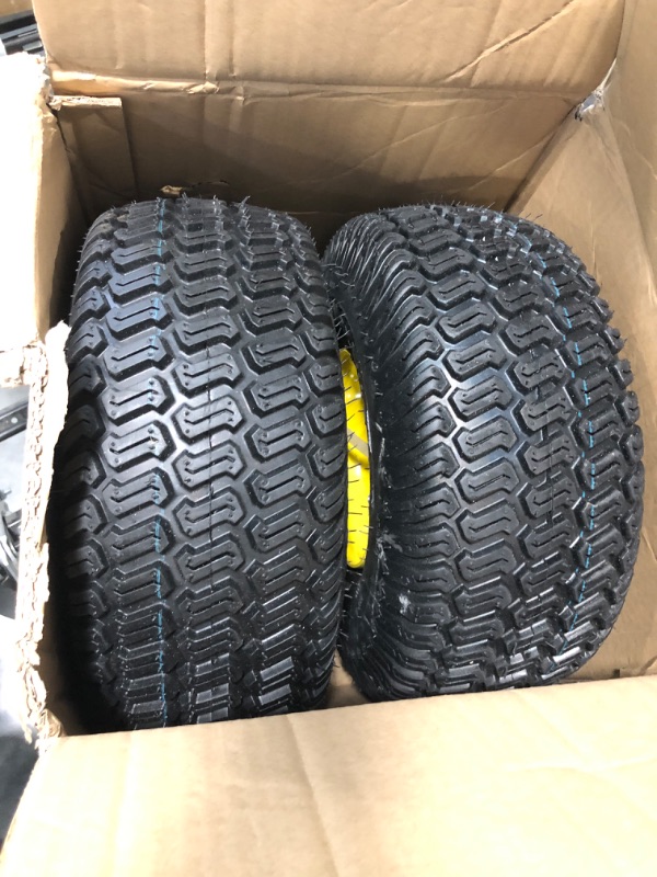 Photo 3 of MaxAuto 2 Pcs Lawn Mower Tires 15x6.00-6 with Wheel for Riding Mowers, 3" Offset Hub Long with 3/4" bearings, Pneumatic Tire