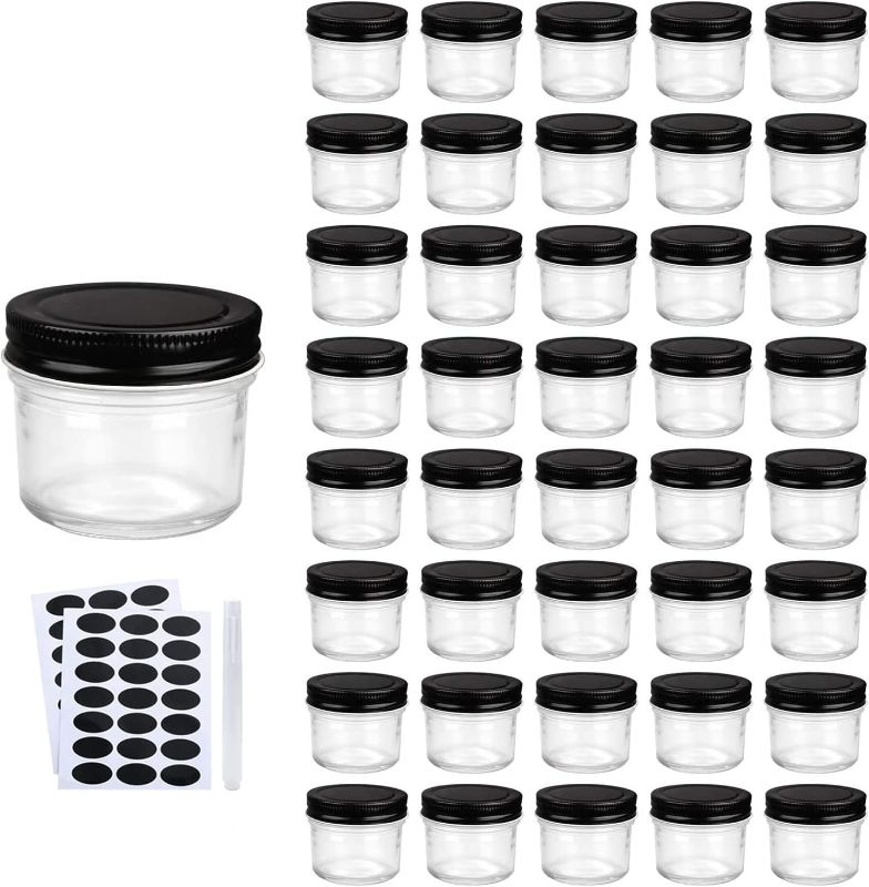 Photo 1 of 4oz Glass Jars With Lids,Small Mason Jars Wide Mouth,Mini Canning Jars With Black Lids For Honey,Jam,Jelly,Baby Foods,Wedding Favor,Shower Favors