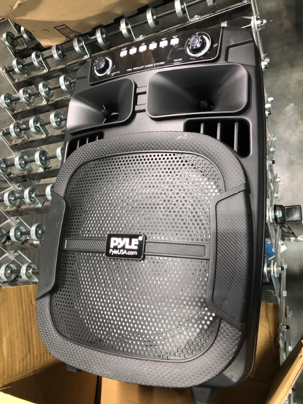 Photo 3 of Pyle Portable Bluetooth PA Speaker System - 800W 12”Outdoor Bluetooth Speaker Portable PA System-Party Lights,USB SD Card Reader,FM Radio,Rolling Wheels-Wired microphone, Remote - PPHP128B, BLACK,BLUE BLACK,BLUE Speaker System