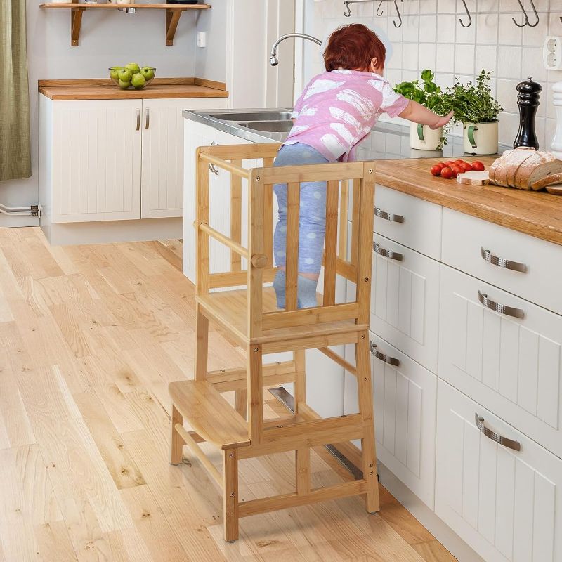 Photo 1 of 
COSYLAND Kids Kitchen Step Stool?Toddler Standing Tower with CPC Certification, Removable Anti-Drop Railing Safety Rail Enjoys Unique Patented Design