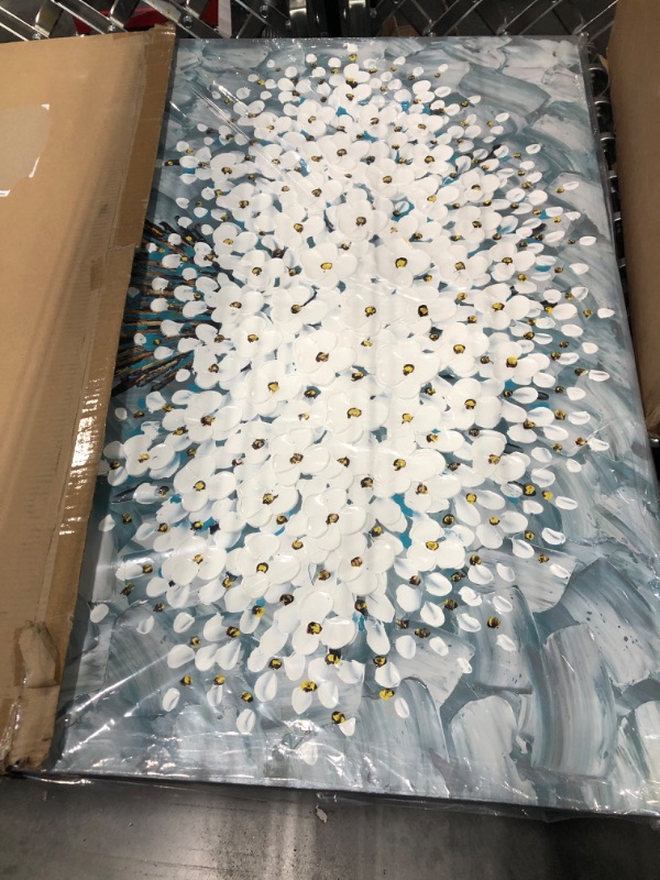 Photo 1 of Alenoss 3D Oil Painting on Canvas, Flower Grayish Blue Artwork, Large Abstract Canvas Wall Art 28x40 inch (70x100 cm) AL-C05 28x40 inch(70x100 cm)