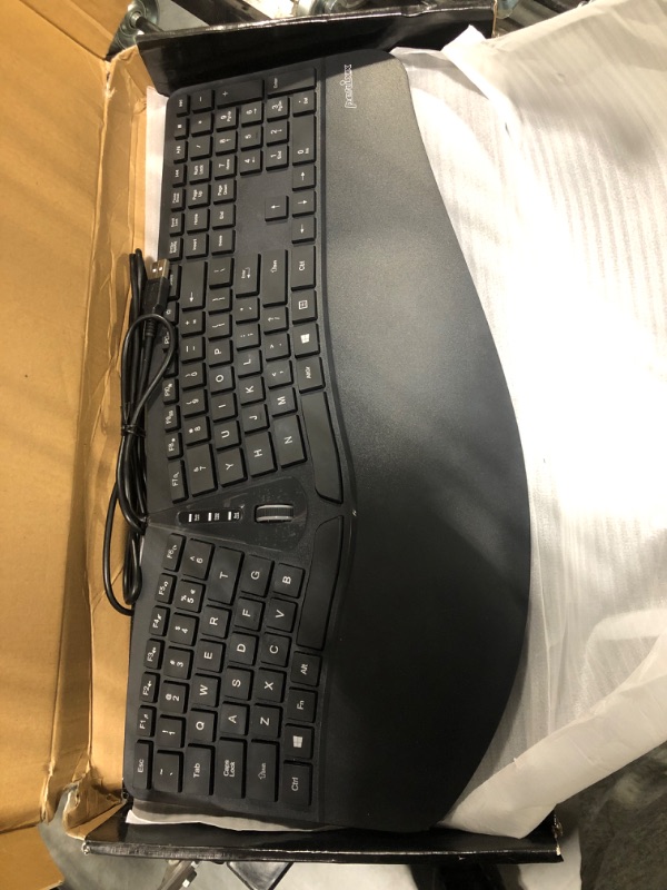 Photo 3 of Perixx PERIBOARD-330B, Wired Ergonomic Keyboard with Adjustable Wrist Rest, Illuminated Keys, and Membrane Low Profile Keys, 2 Extra USB Ports, US English Layout