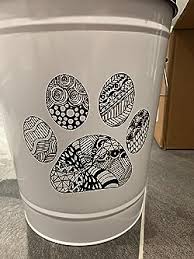 Photo 1 of Amici Pet Food Safe Metal Storage Canister With Lid & Handle for Pet Food, Zentangle Paw Print Design - Black/White
