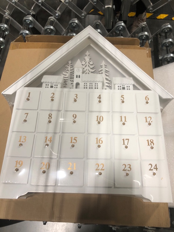 Photo 1 of PIONEER-EFFORT Wooden Christmas Advent Calendar House with 24 Drawers and Led Lights Countdown Calendars for Christmas Decoration 2023, Candy Box (White Forest)