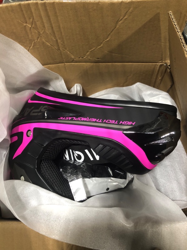 Photo 3 of Anti-Collision Dirt Bike Helmet Trend Skull ATV DOT Approved BMX Helmet SUV Mask Goggles Gloves,Dirt Bike Downhill Off-Road Mountain Bike Helmet 4-Piece Set Pink Small