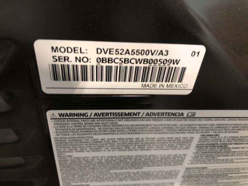 Photo 10 of ***UNABLE TO TEST - DOES NOT COME WITH PLUG***

Samsung 7.4 cu. ft. Smart Electric Dryer with Steam Sanitize+ - DVE55CG7100V