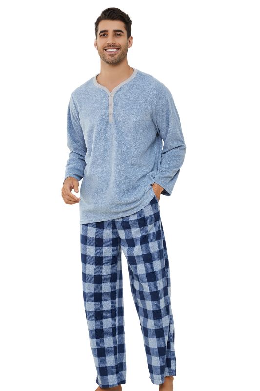 Photo 1 of U2SKIIN Couple Pajama Sets, Plaid Matching Pajama Set for Men and Women Soft Warm Pjs Set?Blue Mel./Navy-Blue Mel.Plaid Mens, XX-Large?