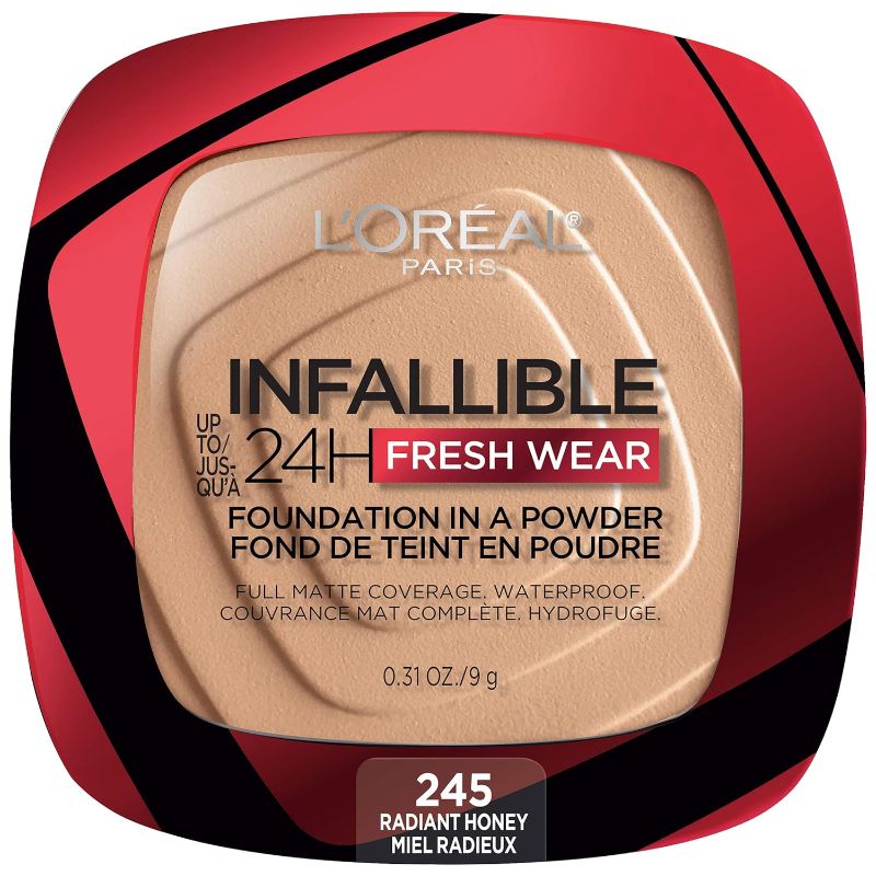 Photo 1 of L'Oreal Paris Makeup Infallible Fresh Wear Foundation in a Powder, Up to 24H Wear, Waterproof, Radiant Honey, 0.31 oz.