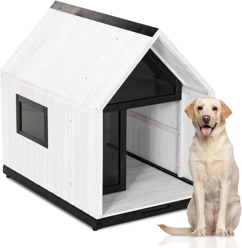 Photo 1 of A4pet Outdoor Dog House, Sun Protection Dog Houses for Small Medium Large Sized Dogs, Weatherproof Dog House with Slide Out Floor for Easy Cleaning 36.5"L x 25.5"W x 35"H Modern