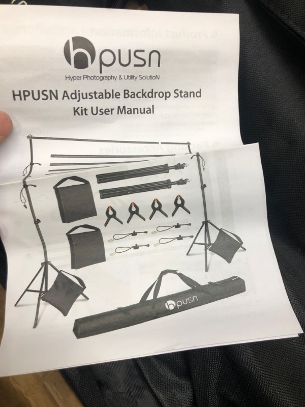 Photo 1 of Hpusn Adjustable Backdrop Stand Kit 10ft: Photo Video Studio for Wedding Party Stage Decoration, Background Support System Kit for Photography Studio with Clamp, Sand Bag, Carry Bag BS02