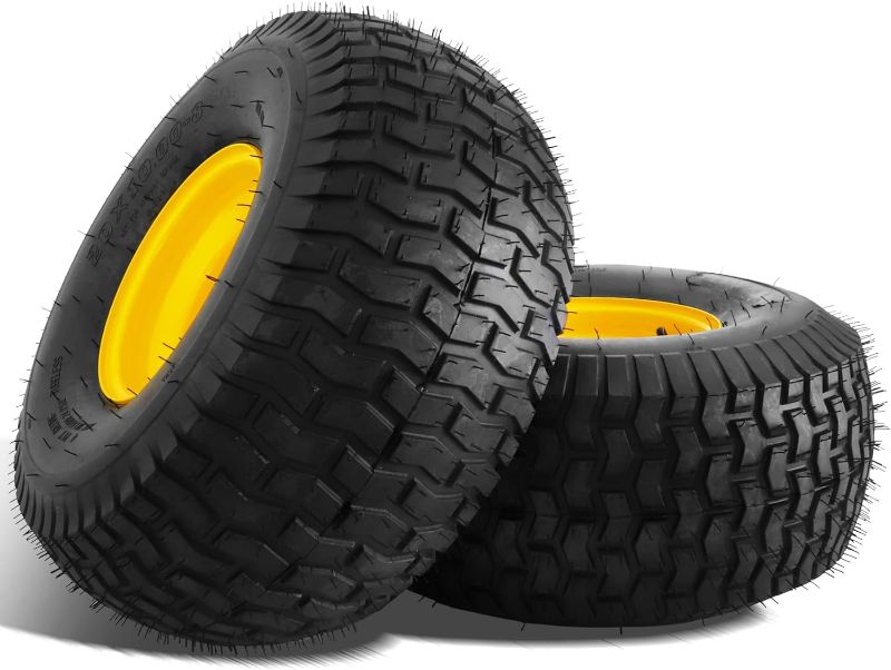 Photo 2 of 2PCS 20x10.00-8 Lawn Mower Tires,20x10x8 Lawn Tractor Tires with Rim,20x10.00-8nhs 4 Ply Tubeless Tires for Riding Lawn & Garden Tractors,Golf Carts,3.5" Offset Hub,1190lbs Capacity