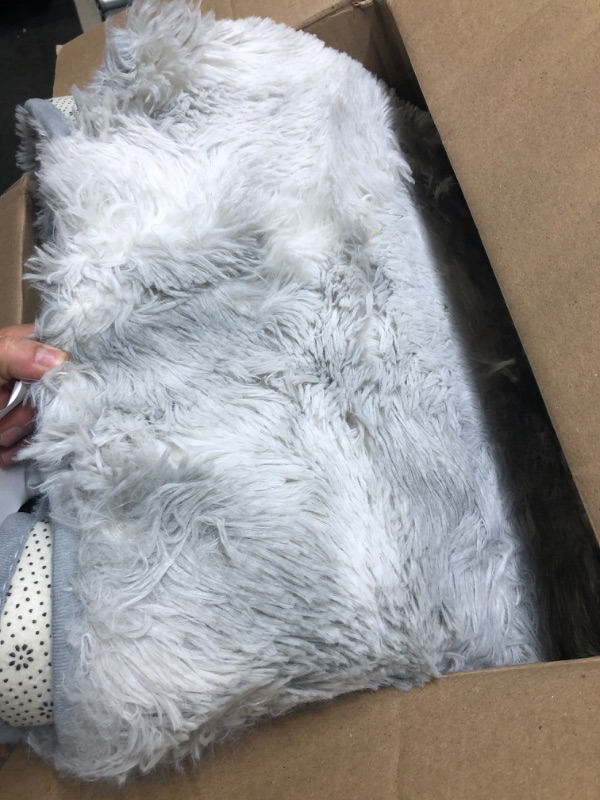 Photo 1 of ANVARUG Fluffy Rugs for Living Room, 5’x7’ Area Rug, Luxurious Shag Carpet Rugs for Bedroom, Anti-Skid Shaggy Rectangular Area Rug, Tie-Dyed Light Grey