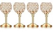 Photo 1 of 4 Pieces Crystal Candle Holders Shiny Candle Stick Holder Romantic Wedding Centerpieces for Tables Dining Candle Holders Pillar for Tealight Housewarming Gift Party Decorations (Gold)