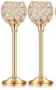 Photo 1 of 2 Piece Crystal Candle Holders Bulk Shiny Candle Stick Holder Romantic Wedding Centerpieces for Tables Dining Candle Holders Pillar for Tealight Housewarming Gift Party Decorations (Gold), 10.2 inches