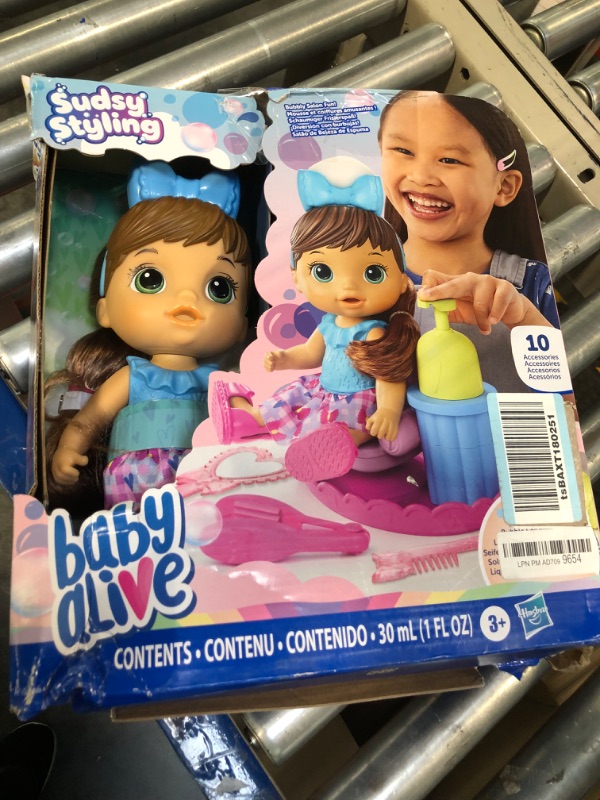 Photo 1 of Baby Alive Sudsy Styling Doll, Brown Hair, Includes 12-Inch, Salon Chair, Toys for 3 Year Old Girls and Boys and Up