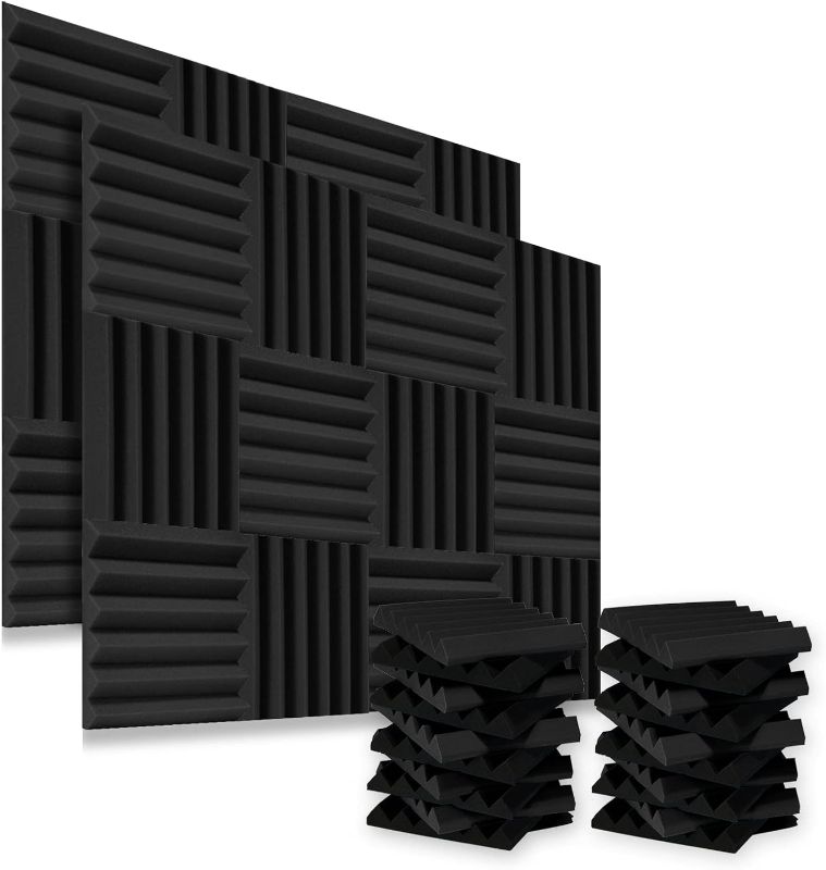 Photo 1 of 24 Pack Acoustic Foam Panels 2" X 12" X 12" Soundproofing Studio Foam Wedge Tiles Fireproof - Top Quality - Ideal for Home and Studio Sound Insulation (24Pcs)