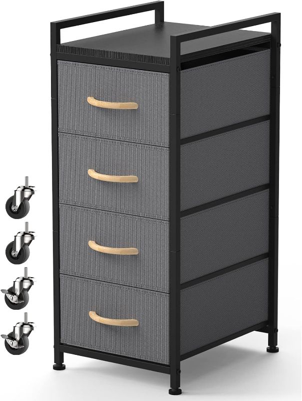 Photo 1 of **SIMILAR**  4 Tier Drawer Closet Organizer Tower Clothing Storage Drawers Small Black Nightstand Fabric Organizer Unit with Wooden Top for Bedroom, Living Room, Nursery Room
