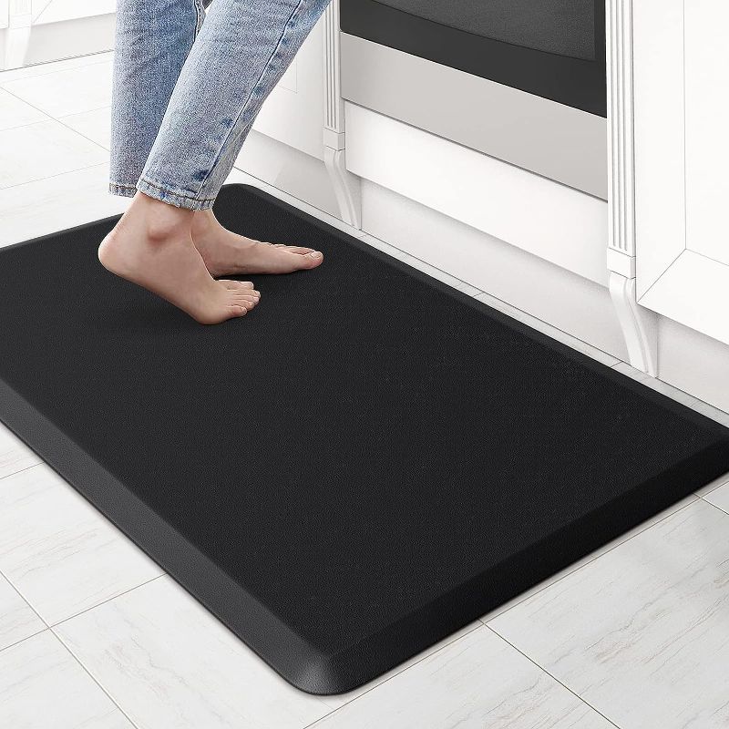 Photo 1 of (2 PACK) Kitchen Mat Cushioned Anti Fatigue Kitchen Rug Waterproof Non Slip Kitchen Rugs and Mats Standing Desk Mat Comfort Floor Mats for Kitchen House Sink Office (Black) 17.3"x30" - 0.47 inch