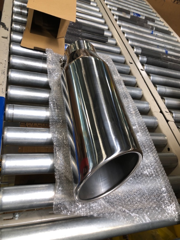 Photo 3 of Diesel Exhaust Tip 4", 6" Outlet 18" Overall Length Bolt-On Truck Tip, Rolled Angle Cut, Polished Muffler Tip… Polished 4“x6"x18"