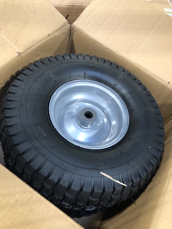 Photo 1 of (2 Pack) 15 x 6.00-6 Tire and Wheel Set - for Lawn Tractors with 3/4" Sintered iron bushings 15" x 6.00-6" Silver