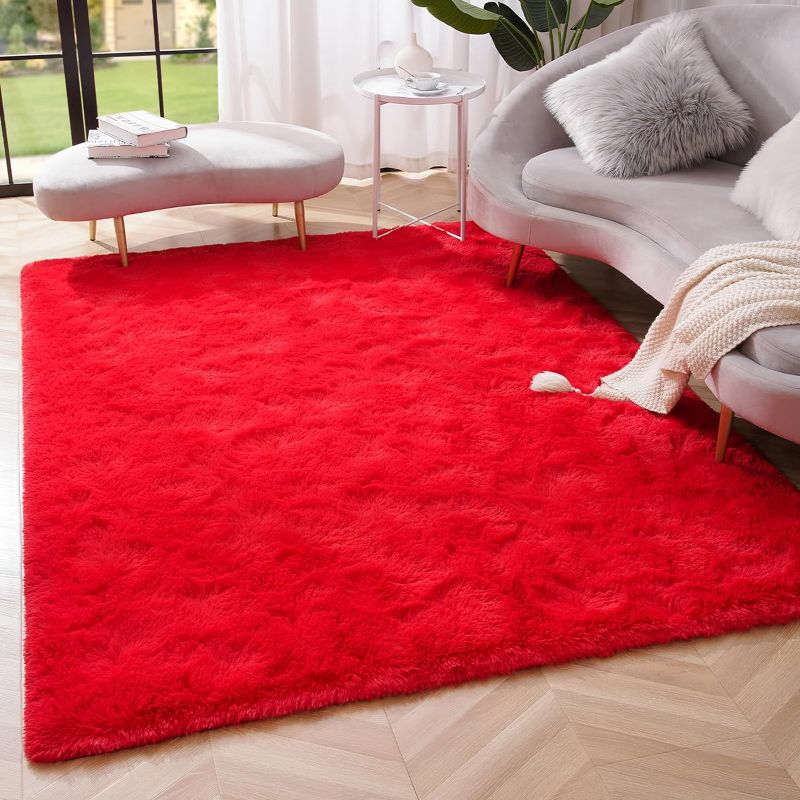 Photo 1 of Amearea Premium Soft Fluffy Area Rug Modern Shag Carpet, 3x5 Feet, Fuzzy Shaggy Rugs for Bedroom Living Room Teen Apartment Decor, Comfortable Indoor Furry Dorm Carpets, Red