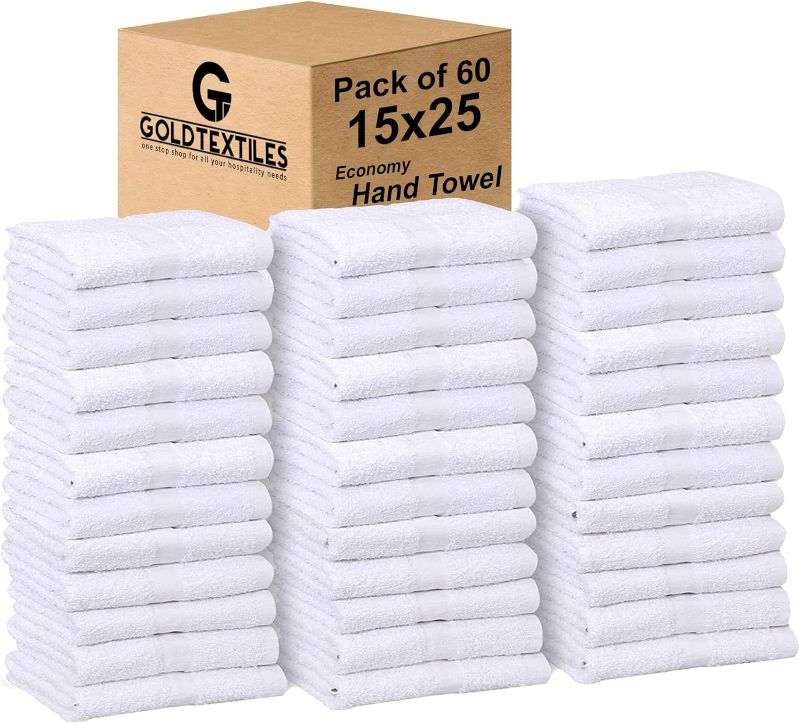 Photo 1 of GOLD TEXTILES Bulk Pack 60 Pcs (5 Dozen) White Economy 15x25 Inches Basic Hand Towel - 2.25 lb/dz