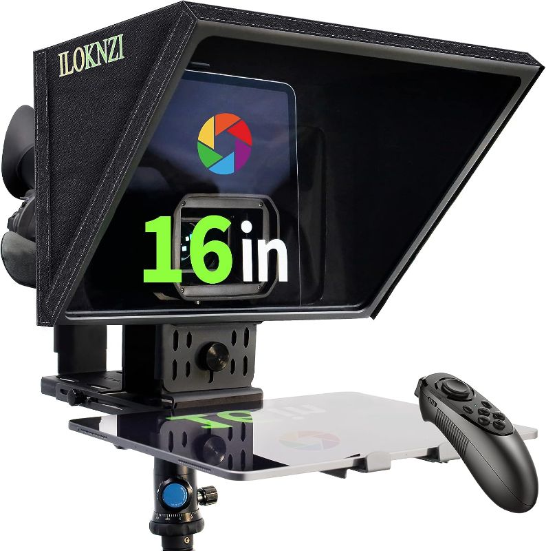 Photo 1 of ILOKNZI 16 inch Large Liftable Teleprompter with Remote, Metal Tablet Teleprompters for iPad with Adjustable Tempered Glass, Support Wide Angle Camera Lens, Make Videos at Studio and Outdoors
