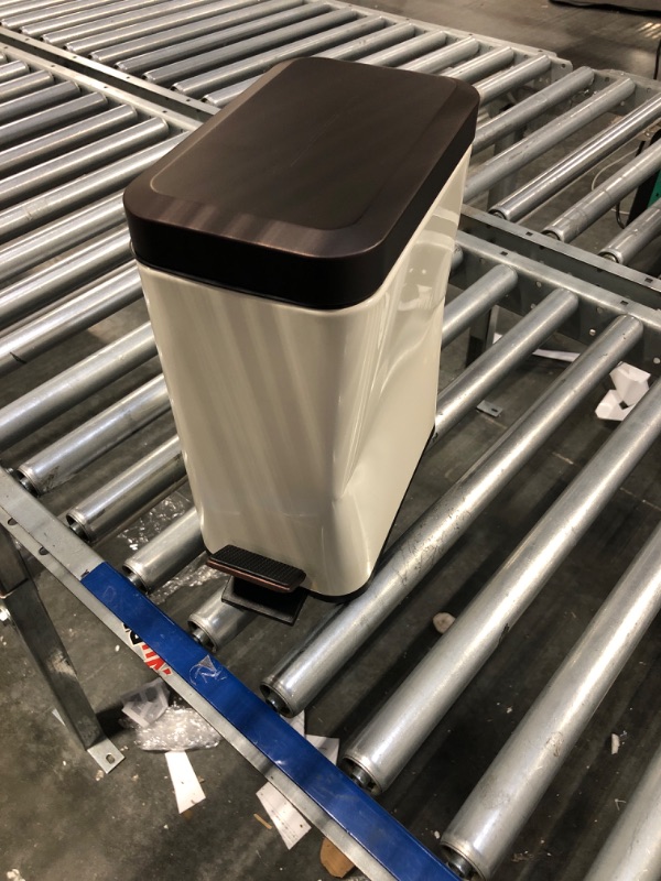 Photo 1 of mDesign Small 1.3 Gal. Rectangle Metal Step Can, Liner/Handle, Vanilla/Bronze