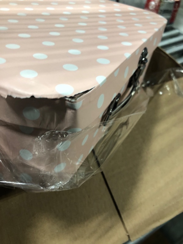 Photo 1 of Amedoo Paperboard Suitcases Set of 3 Decorative Boxes, Compatible with Barbie Storage Organizer, Doll Clothes, Toys, Photos, Accessories, Hat, Cute Storage Gift Boxes for Kids Girls Home Decoration Pink Dots and Strips