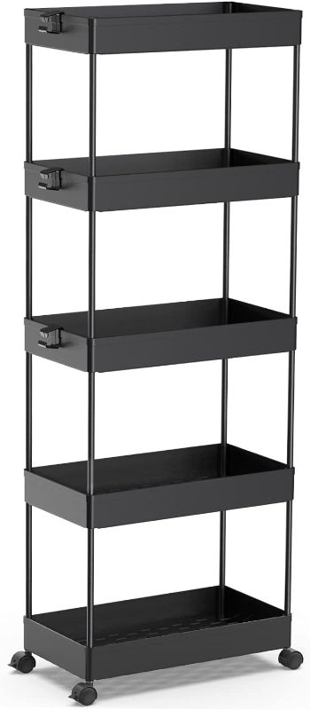 Photo 1 of 
SPACEKEEPER 5-Tier Storage Cart, Bathroom Storage Organizer Rolling Utility Cart, Mobile Shelving Unit Slide Out Storage Shelves for Kitchen Living Room.