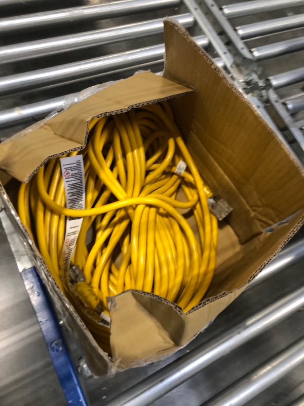 Photo 3 of IRON FORGE CABLE 100 Foot Outdoor Extension Cord - 12/3 SJTW Heavy Duty Yellow 3 Prong Extension Cable, 15 AMP - Great for Garden and Major Appliances 100FT Yellow