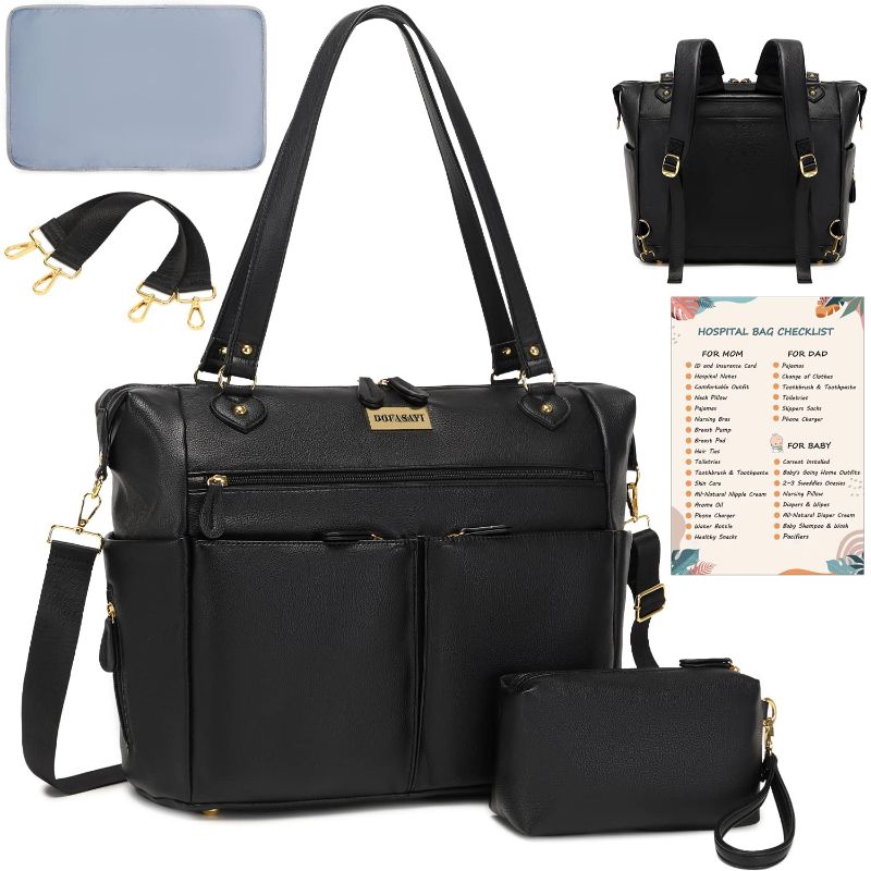 Photo 1 of DOFASAYI Black Leather Changing Pad Diaper Bag