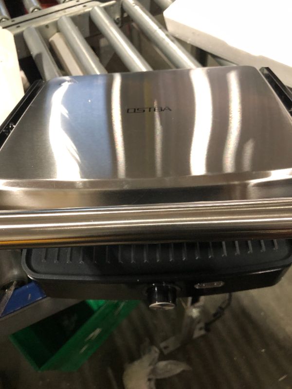 Photo 3 of ***Broken/may not work****OSTBA Panini Press Grill Indoor Grill Sandwich Maker with Temperature Setting, 4 Slice Large Non-stick Versatile Grill, Opens 180 Degrees to Fit Any Type or Size of Food, Removable Drip Tray, 1200W