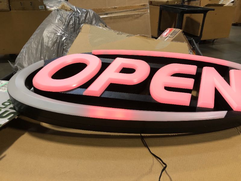 Photo 1 of **DOES NOT COMPLETELY LIGHT UP, Missing remote, LIGHT MALFUNCTION, not super bright*****GLI Led Open Sign for Business – Stand Out with 64 Super-Bright Color Combos to Match Your Brand, Programmable App – Neon Flash, or Scroll – 15 x 32 inch