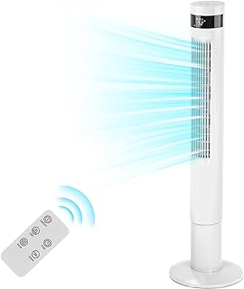 Photo 1 of Antarctic Star Tower Fan Portable Electric Oscillating Fan Quiet Cooling Remote Control Standing Bladeless Floor Fans 3 Speeds Wind Modes Timer Bedroom Office (43 inch, White)