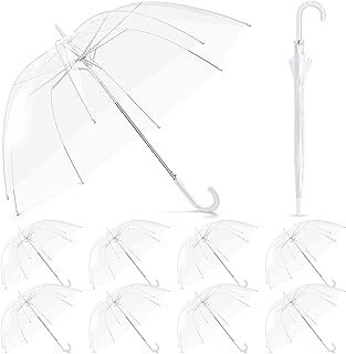 Photo 1 of 6 Pcs Umbrellas Wedding Style Stick Umbrellas Large Canopy Windproof Bubble Umbrellas for Bridal Party Men Women (Clear with White Handle, 35.4 Inch)