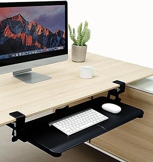 Photo 1 of Clamp-on Rotating Computer Keyboard and Mouse Tray, Slide Out with Sturdy C-Clamp Mount,Ergonomic Typing, Black