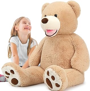 Photo 1 of  Brown Teddy Bear Plush Toy with Smile, Life-Size Stuffed Bear Valentine for Girlfriend Kids