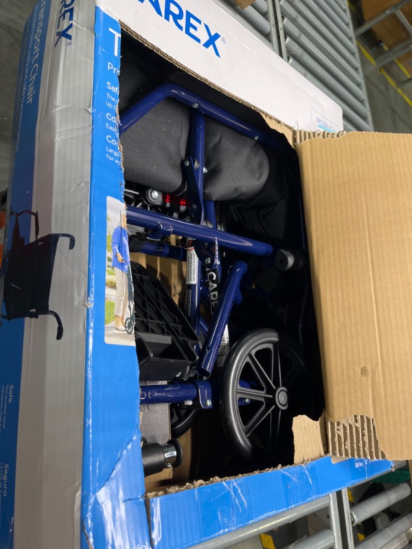 Photo 1 of Carex Transport Wheelchair With 19 inch Seat - Folding Transport Chair with Foot Rests - Foldable Wheel Chair for Travel and Storage, 1 Count