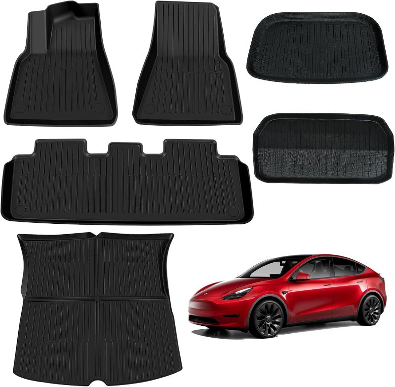 Photo 1 of Maysoo Tesla Model Y Floor Mats, Tesla Model Y 5-Seat 2020-2023 Accessories, All Weather Floor Mat Front Rear Cargo Liner Mat, Heavy Duty Floor Mats (Set of 6) Model Y floor mats (set of 6)