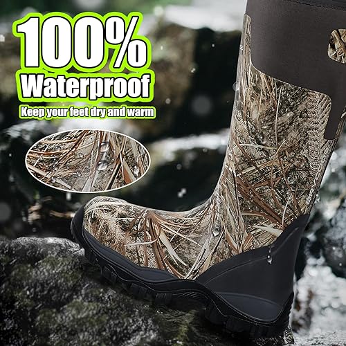 Photo 1 of D DRYCODE Hunting Boots for Men, Waterproof Rubber Boots with 5mm Neoprene and Steel Shank, Mens Rain Boots for Outdoor Hunting, Fishing