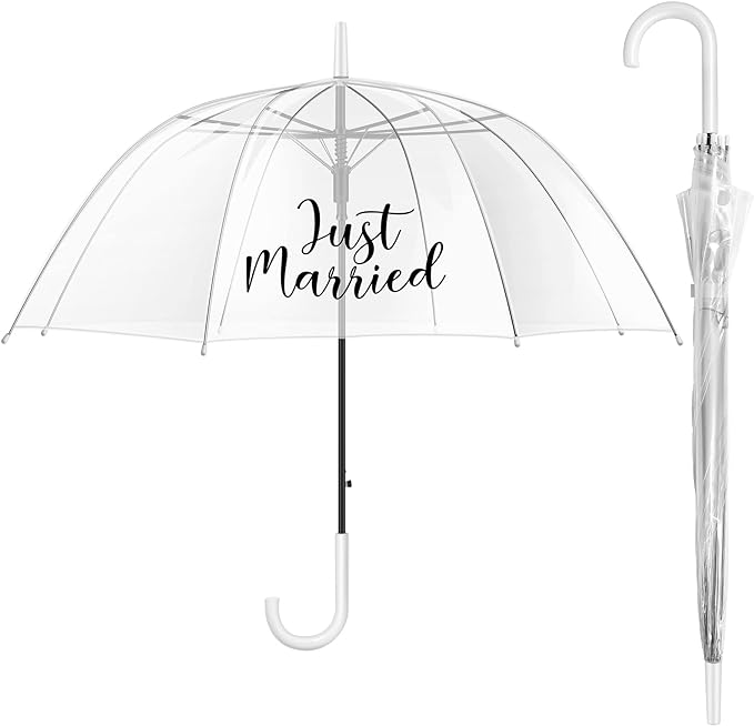 Photo 1 of 12 Pcs Clear Umbrella Wedding Just Married Decorations Clear Bubble Umbrellas for Rain Love Is in the Air Stick Dome Umbrellas for Bridal Shower Men Women Wedding Decoration Photo Props