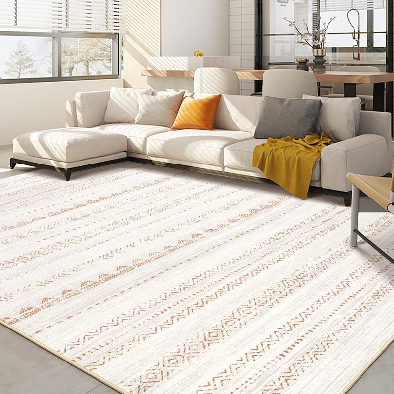 Photo 1 of Area Rug Living Room Rugs: 8x10 Large Soft Machine Washable Boho Moroccan Farmhouse Neutral Stain Resistant Indoor Floor Rug Carpet for Bedroom Under Dining Table Home Office House Decor - Brown