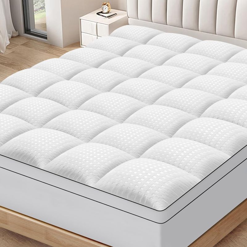Photo 1 of  Mattress Topper for Back Pain Extra Thick Mattress Pad Cover with 8-21 Inch Deep Pocket Pillow Top Mattress Topper Overfilled with Down Alternative, White
