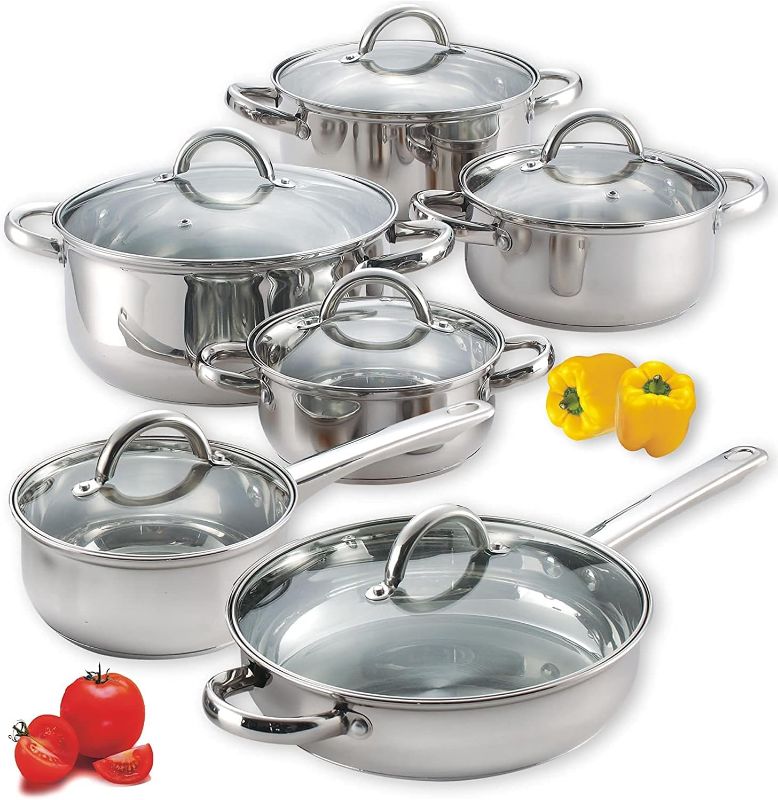 Photo 1 of **USED** Cook N Home Kitchen Cookware Sets, 12-Piece Basic Stainless Steel Pots and Pans, Silver
