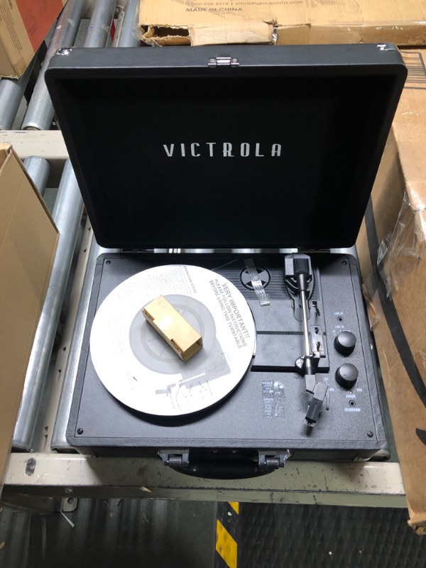 Photo 3 of Victrola Vintage 3-Speed Bluetooth Portable Suitcase Record Player with Built-in Speakers | Upgraded Turntable Audio Sound| Includes Extra Stylus | Black, Model Number: VSC-550BT-BK, 1SFA