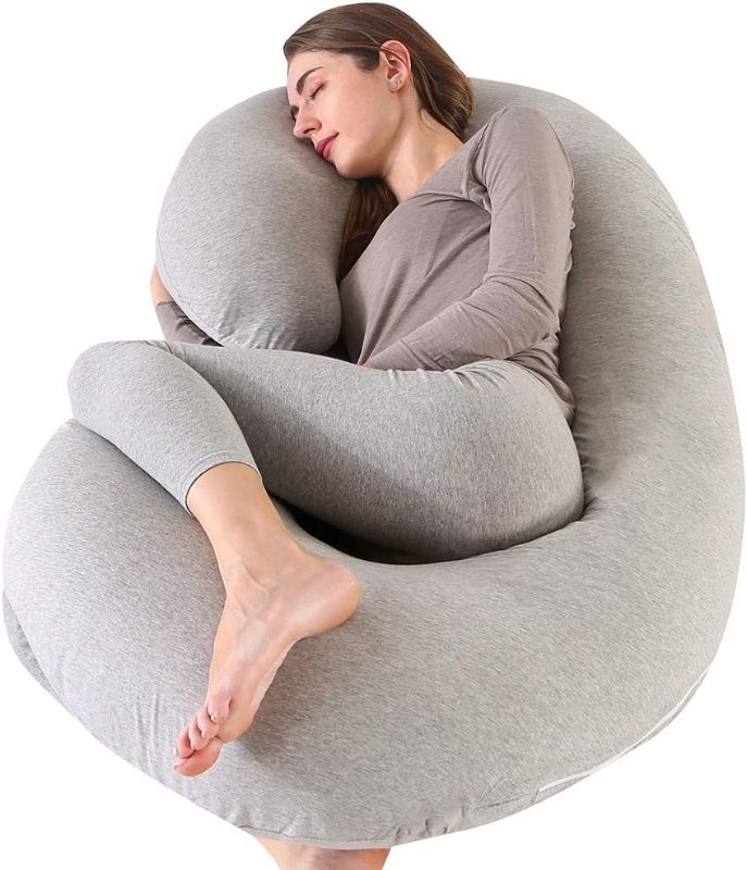 Photo 1 of  Pregnancy Pillow, C Shaped Full Body Pillow 52", Maternity Pillow Support for Back, Legs, Neck, Hips for Pregnant Women with Removable Washable Jersey Cover(Grey)
