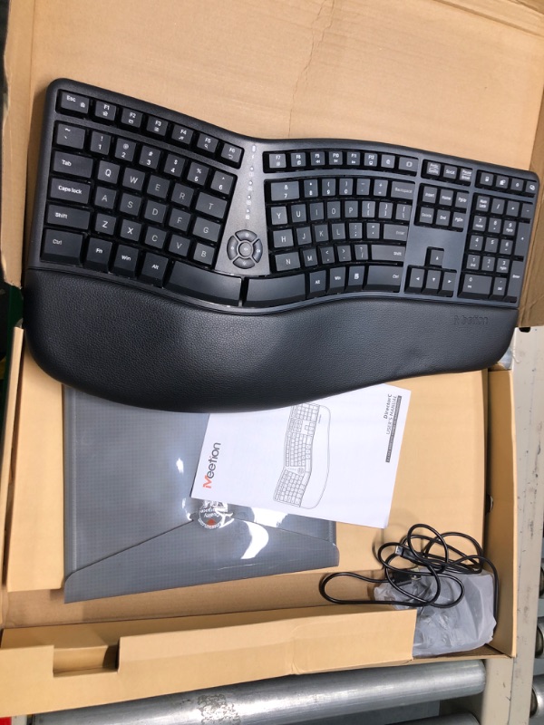 Photo 1 of MEETION Ergonomic Wireless Keyboard and Mouse, Ergo Keyboard with Vertical Mouse, Split Keyboard with Cushioned Wrist, Palm Rest, Natural Typing, Rechargeable, Full Size, Windows/Mac/Computer/Laptop