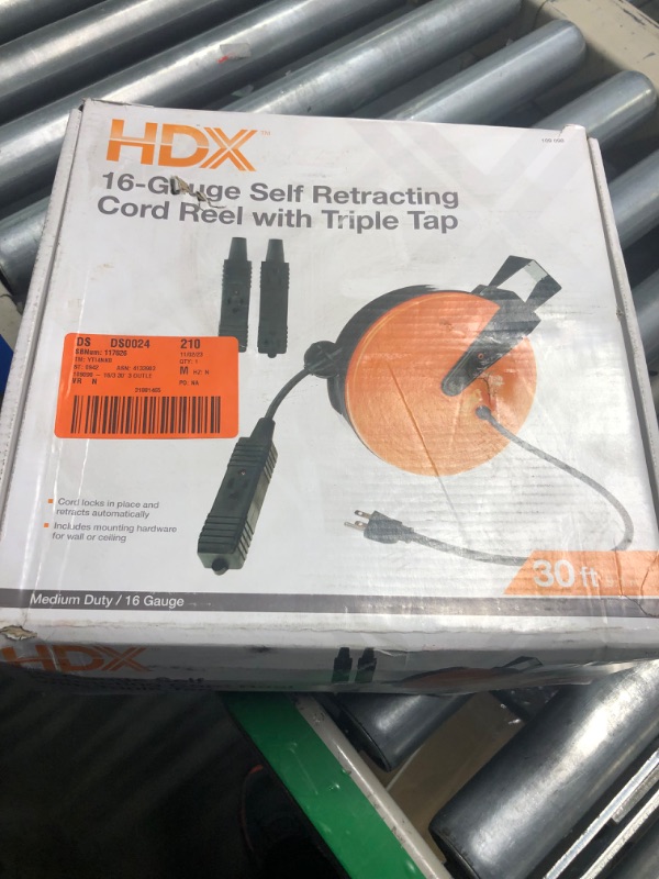 Photo 2 of 30 ft. 16/3 Heavy-Duty Retractable Extension Cord Reel with 3-Outlets