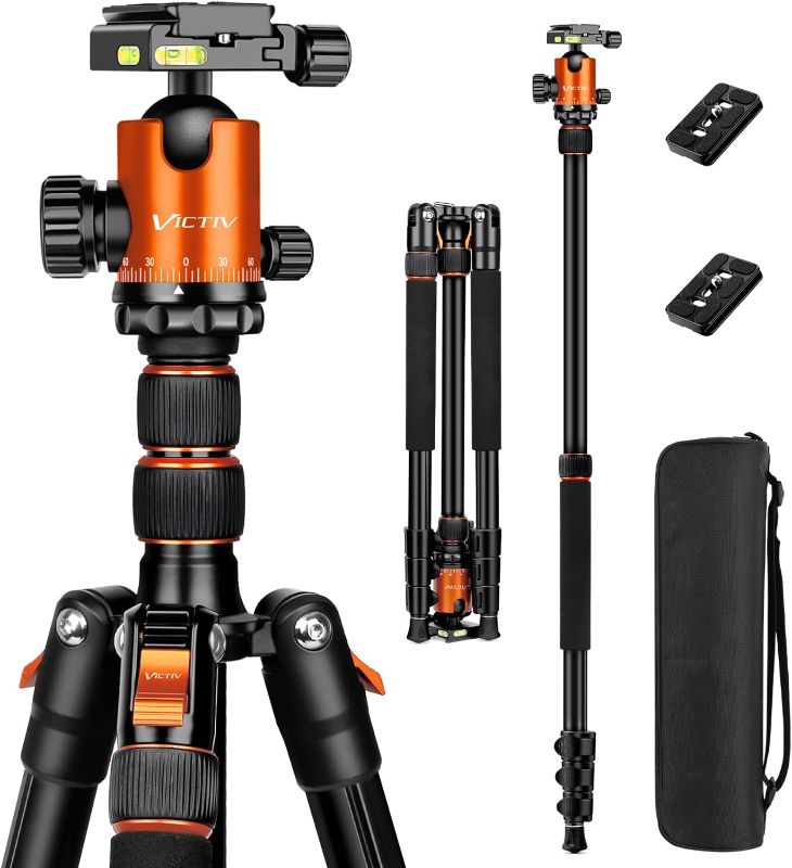 Photo 1 of VICTIV Camera Tripod 81 inches Monopod, Heavy Duty Tripod for DSLR, Professional Aluminum Tripod with 360 Degree Ball Head and Carry Bag for Travel and Photograghy, Compatible with Canon Nikon Sony orange